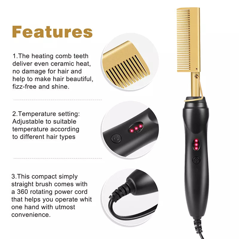 2 in 1  Electric Hot Heating Comb Hair Straightener