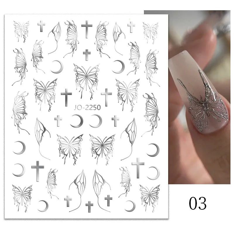 1PCS 3D Laser Heart Letter Nail Sticker