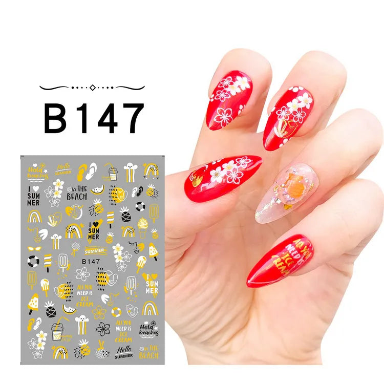 1PCS 3D Laser Heart Letter Nail Sticker