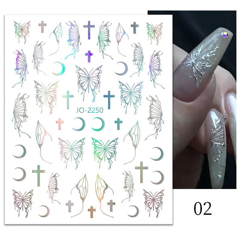 1PCS 3D Laser Heart Letter Nail Sticker