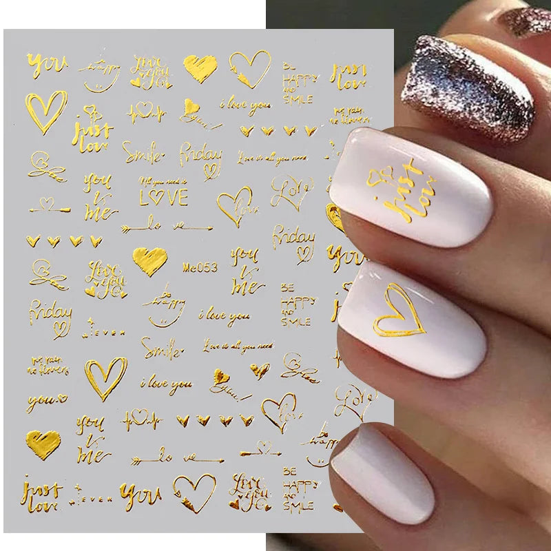 1PCS 3D Laser Heart Letter Nail Sticker