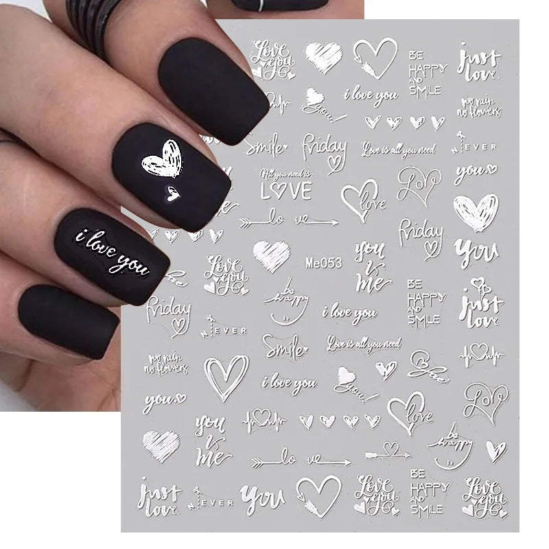 1PCS 3D Laser Heart Letter Nail Sticker