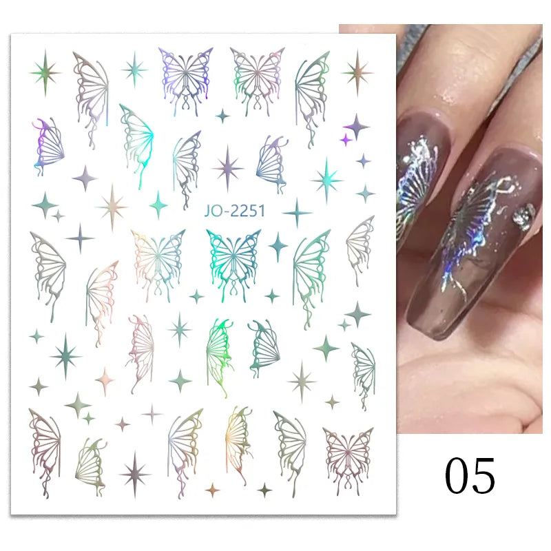 1PCS 3D Laser Heart Letter Nail Sticker