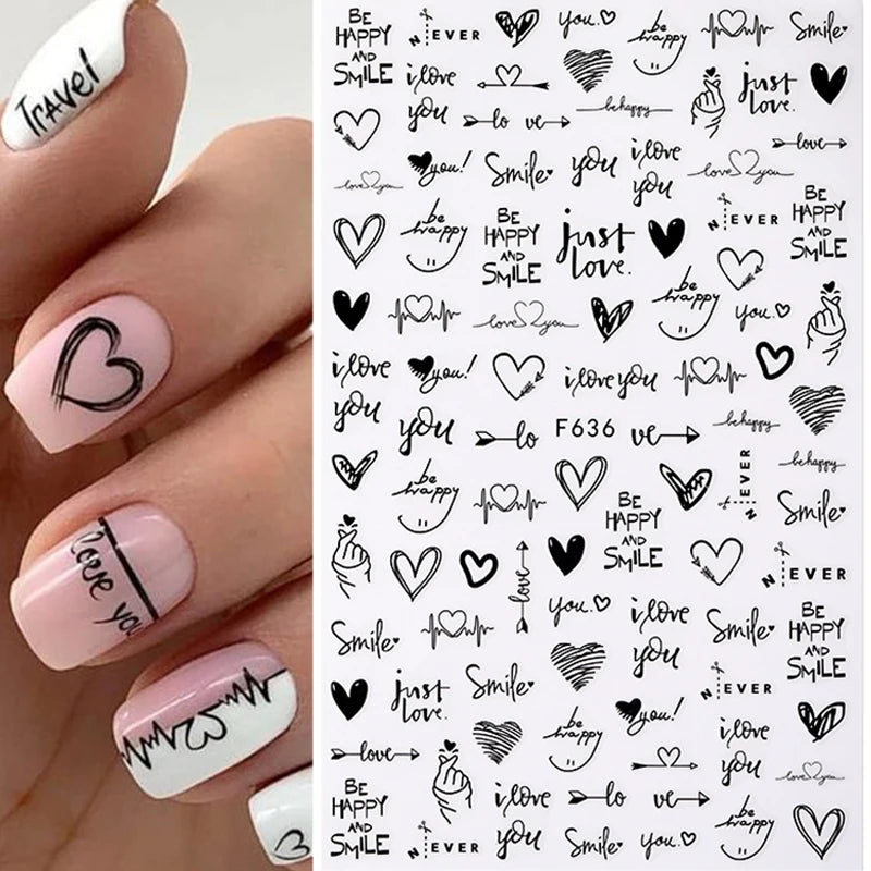 1PCS 3D Laser Heart Letter Nail Sticker