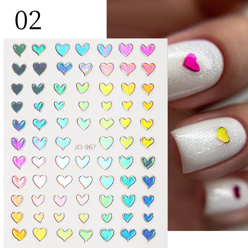 1PCS 3D Laser Heart Letter Nail Sticker