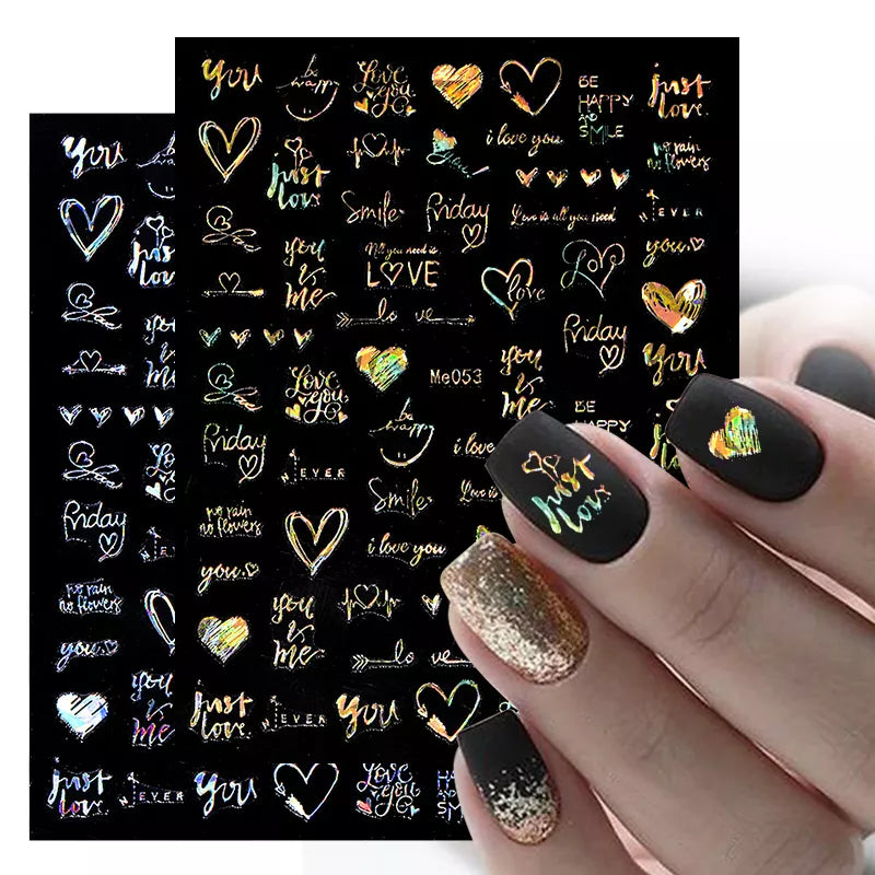 1PCS 3D Laser Heart Letter Nail Sticker