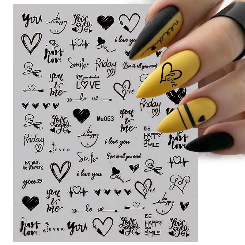 1PCS 3D Laser Heart Letter Nail Sticker